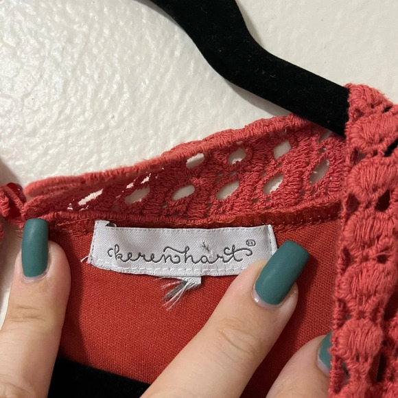 Boho Hippie Boutique Brand crochet tank fall pumpkin/rust size large lined - Picture 2 of 7